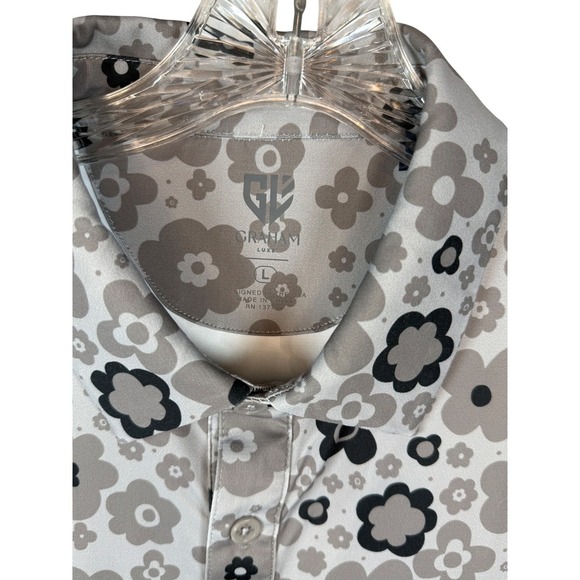 Graham Luxe Performance Golf Polo, Black/Gray Flower Power Pattern, Size Large - Picture 5 of 8